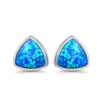 Stud Triangle Earrings Lab Created Blue Opal 925 Sterling Silver(8mm)